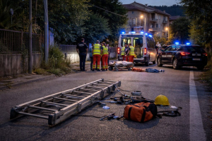 Operaio cade da una scala mentre lavora