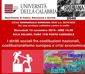 Laboratorio di Antimafia Unical: domani seminario sui diritti sociali e la crisi economica