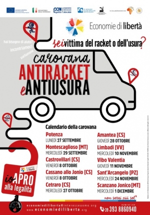 Economie di libert&agrave;: al via la Carovana antiracket e antiusura tra Basilicata e Calabria