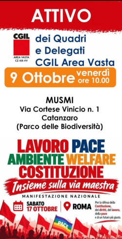 Lavoro, pace e diritti: la Cgil si ritrova a Catanzaro verso la manifestazione di Roma