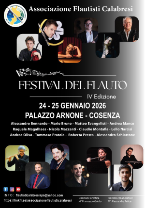 Festival del Flauto 2026: musica, formazione e grandi artisti alla Galleria Nazionale di Cosenza &ndash; Palazzo Arnone il 24 e 25 gennaio