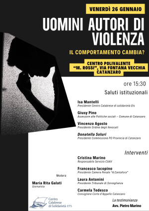 ''Uomini autori di violenza, il comportamento cambia?'' Confronto organizzato dal Centro Calabrese di solidariet&agrave; Ets